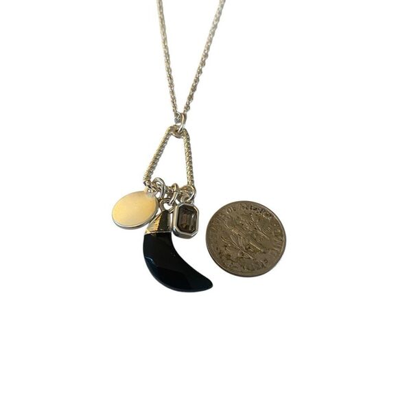Mixed Metal Charm Pendant Necklace w/ Black Tusk, Quartz & Matte Star. - Picture 5 of 6